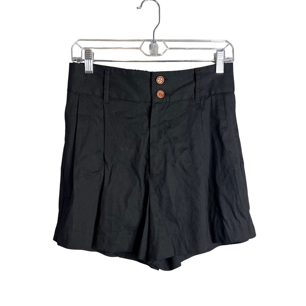 Fifteen Twenty Linen Blend Shorts Sz S Black High Rise Pleated Classic NEW